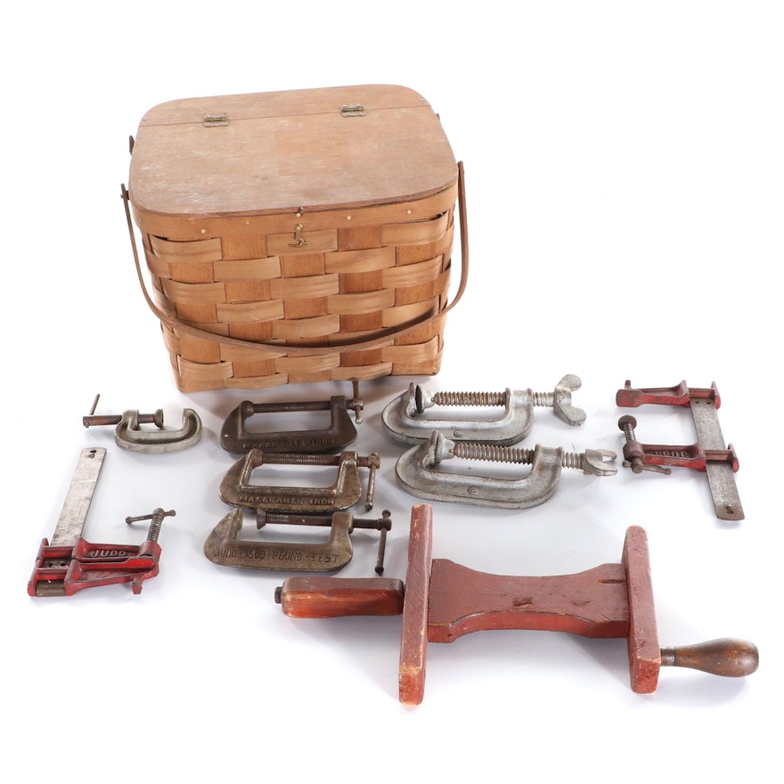 Woven Basket With Judd C Clamps and Other Clamps