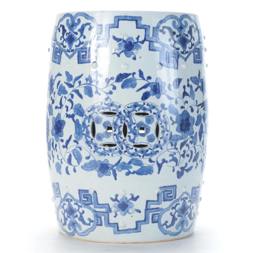 Chinese Blue and White Phoenix and Dragon Motif Porcelain Garden Stool