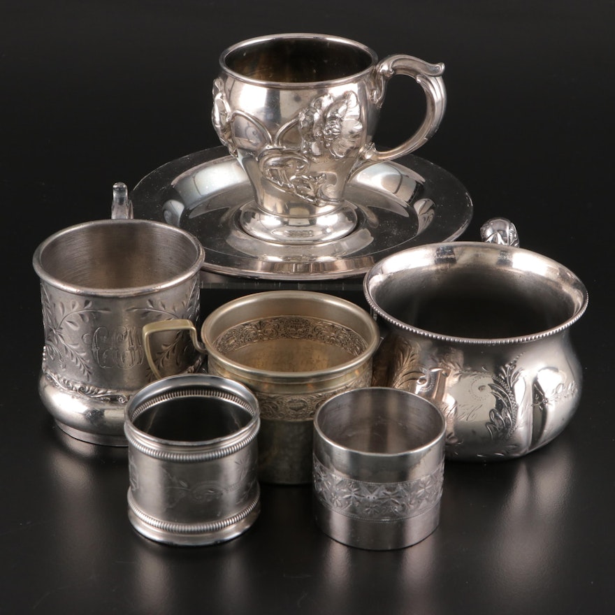 Queen City with Other Bright Cut and Other Silver Plate Baby Cups and Tableware
