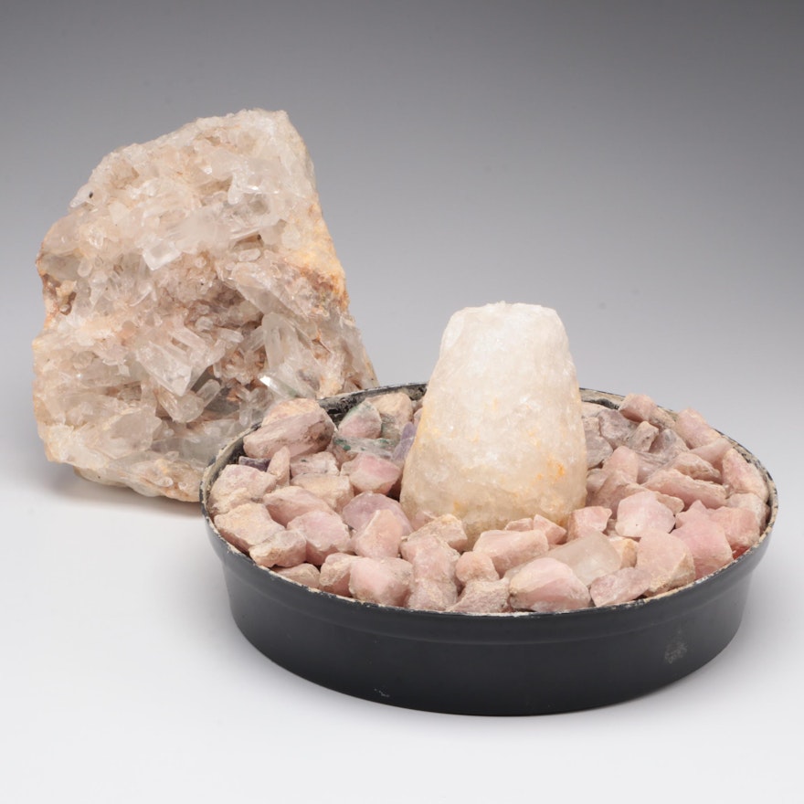 Himalayan Salt Rock and Mineral Fountain with Quartz Specimen