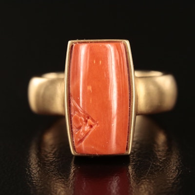 18K Carved Coral Solitaire Ring