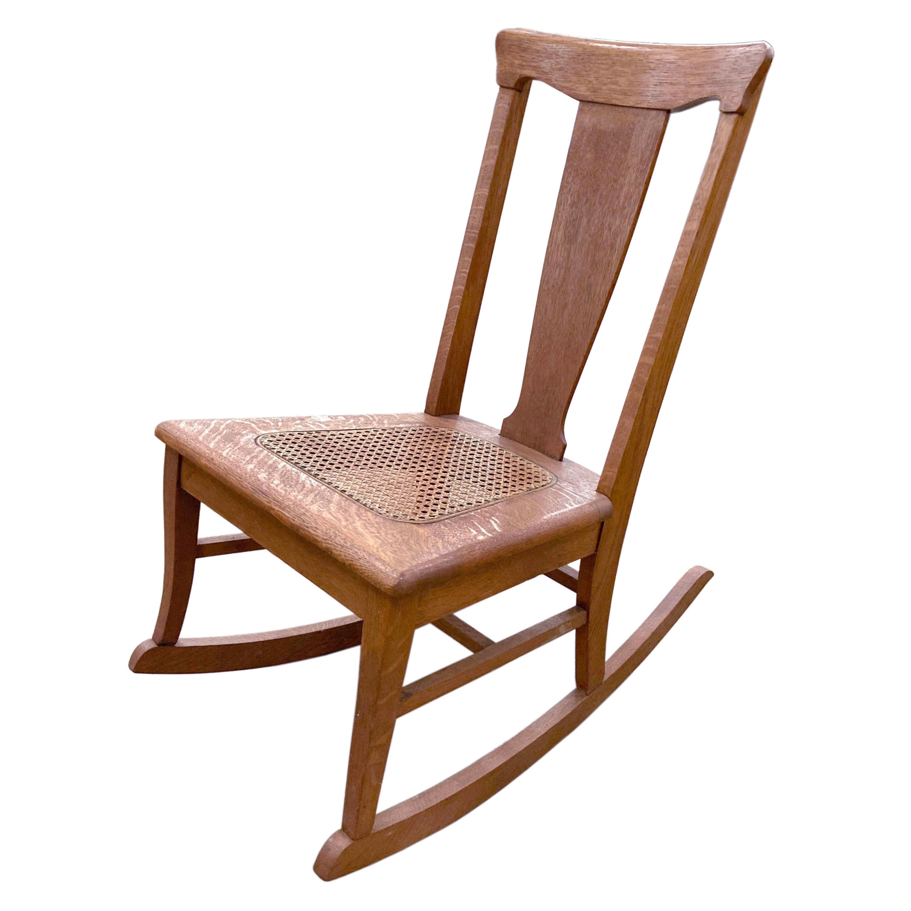 Colonial Revival Oak and Caned Seat Rocking Chair, 1930s EBTH