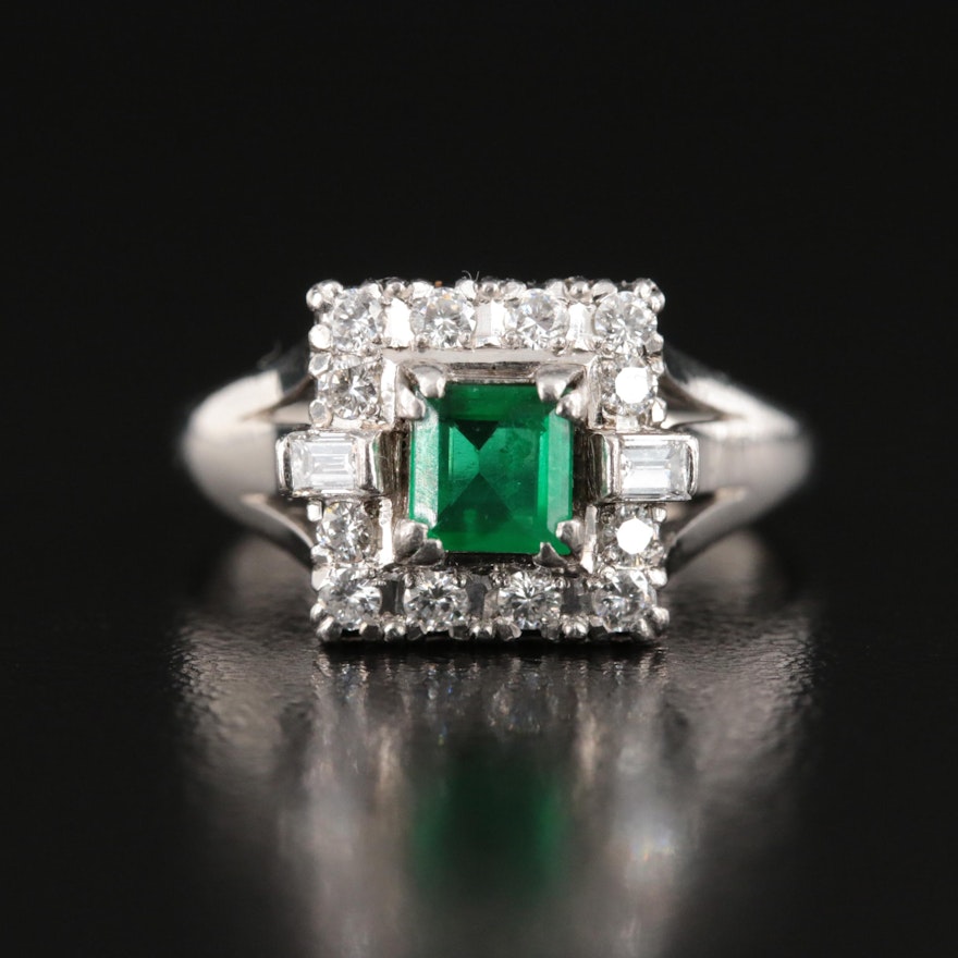 Platinum Emerald and Diamond Ring with GIA Report