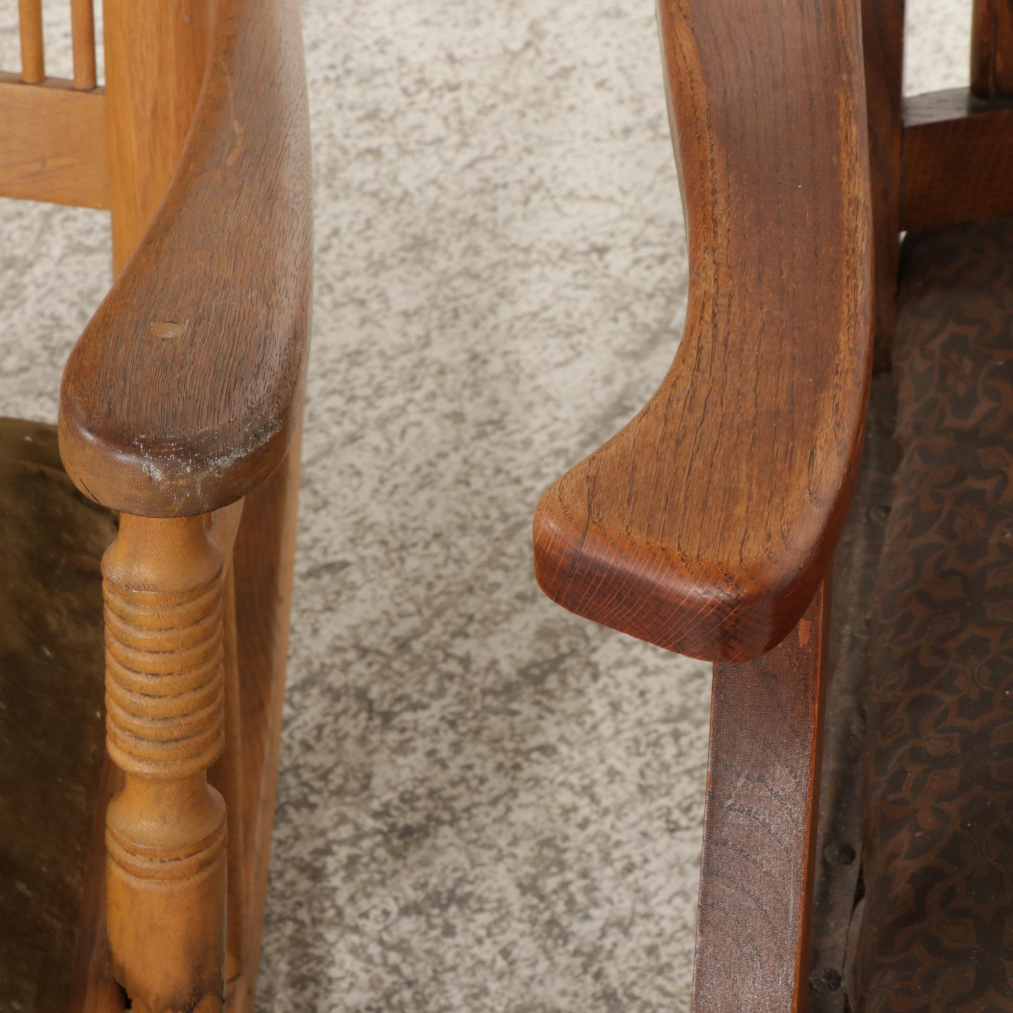 Pair of Cambridge Pressed-Back Oak Chairs with Two Rocking Chairs ...