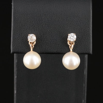 14K Diamond and Pearl Stud Earrings with Enhancers