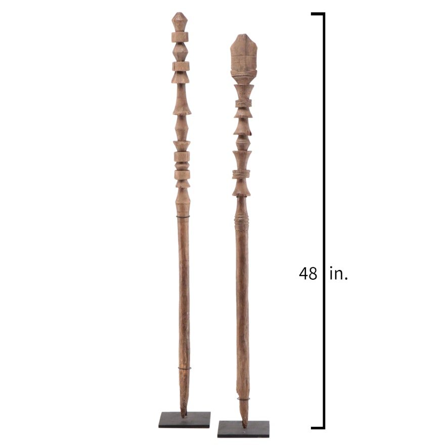 Tuareg Berber Carved Wood Tent Posts with Base