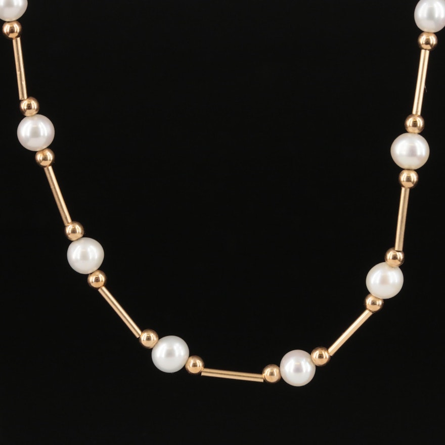 14K Pearl Station Necklace
