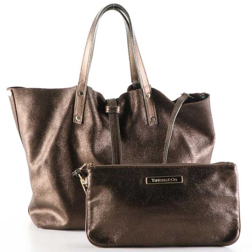 Tiffany & Co. Small Reversible Tote in Suede and Metallic Leather with Pouch