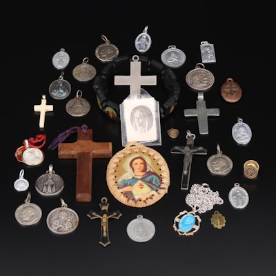 Christian Charms and Pendants Including Mexican, Cross, Mother Mary