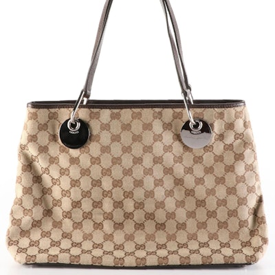 Gucci Shoulder Bag in GG Canvas and Cinghiale Leather