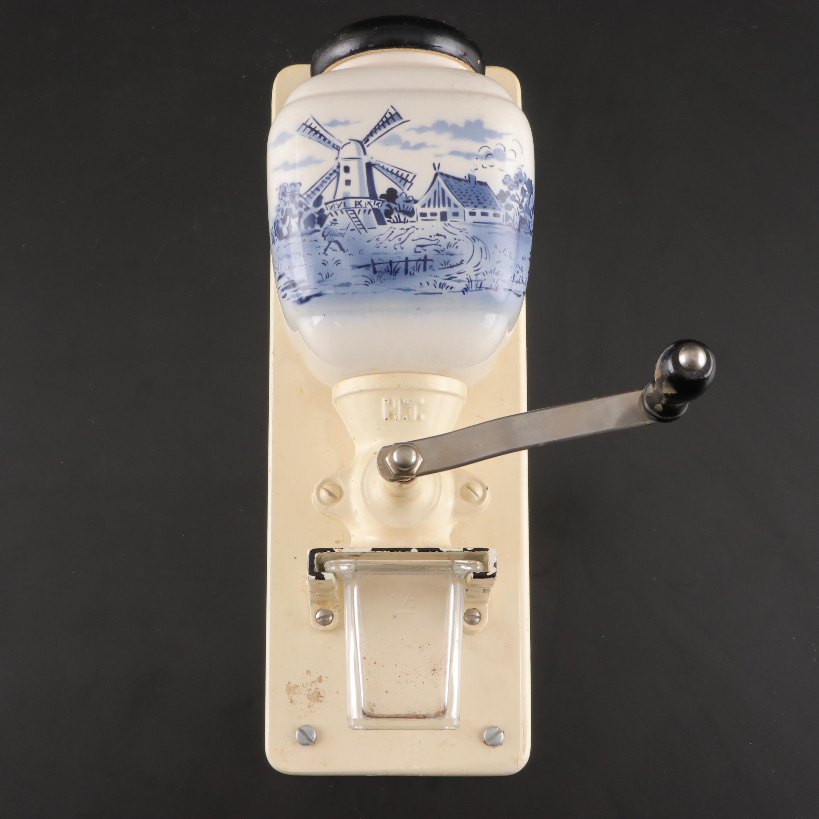 Armin Trosser Delft Style Wall Mount Ceramic Coffee Grinder, Mid20th