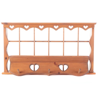 Wooden Heart Themed Wall Hanging Plate Rack and Peg Rack