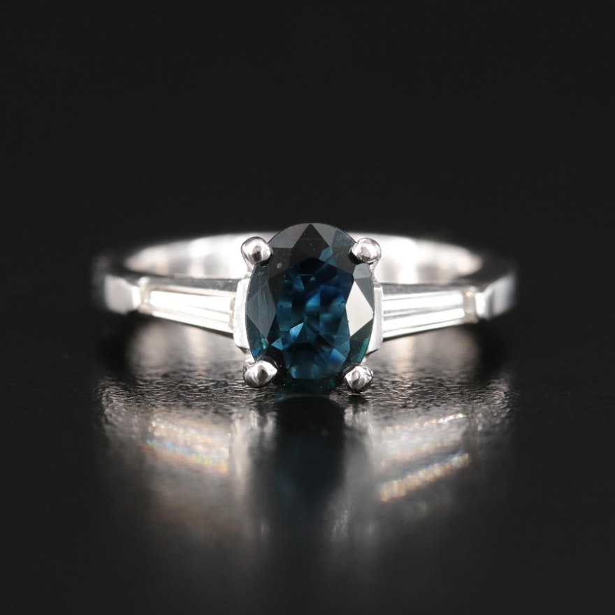 18K 1.20 CT Sapphire and Diamond Ring with Platinum Head