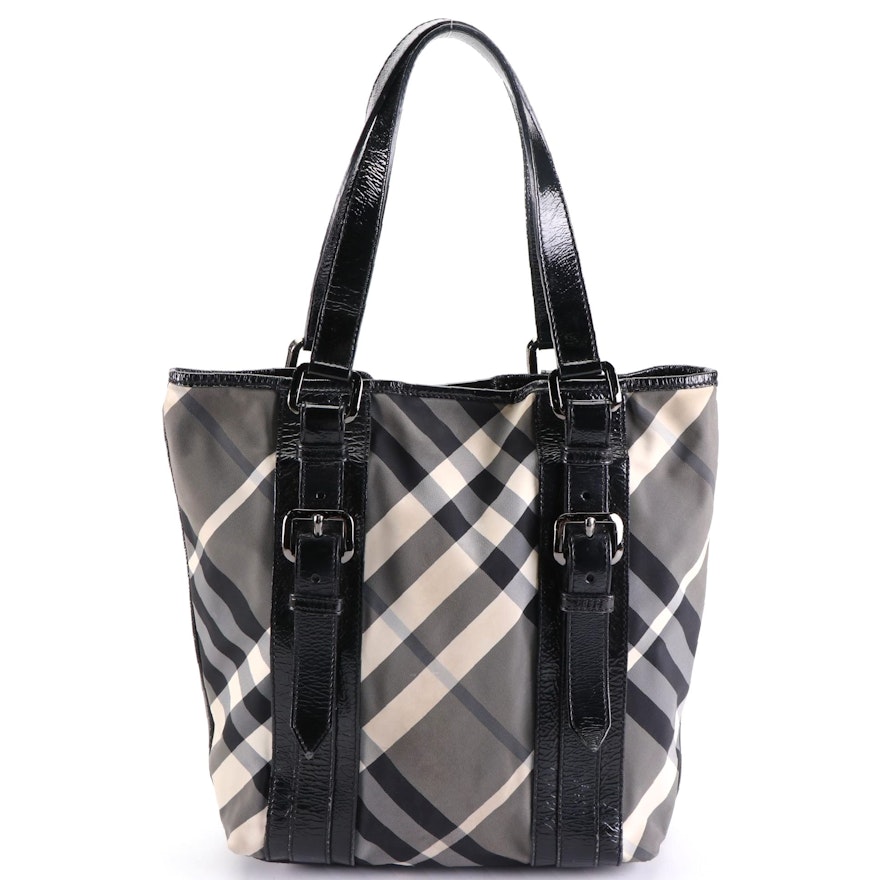 Burberry Tote Bag in Nova Check Nylon Twill and Patent Leather | EBTH