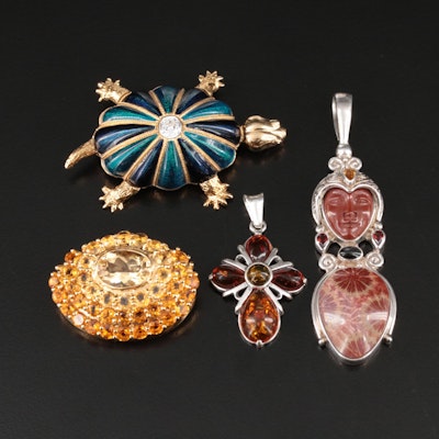 Sterling Pendants Including Sajen and Hutton Wilkinson Turtle Brooch
