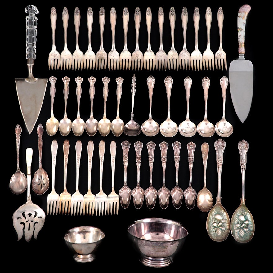 Gorham and Other Paul Revere Bowls with Other Silver Plate Utensils
