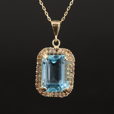 14K 10.41 CT Swiss Blue Topaz and Diamond Pendant Necklace