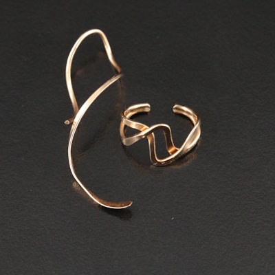 14K Earring Cuff and 10K Single Hammered Spiral Wire Earring