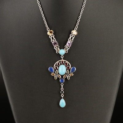 Nicky Butler Sterling Necklace Including Amethyst, Citrine and Lapis Lazuli