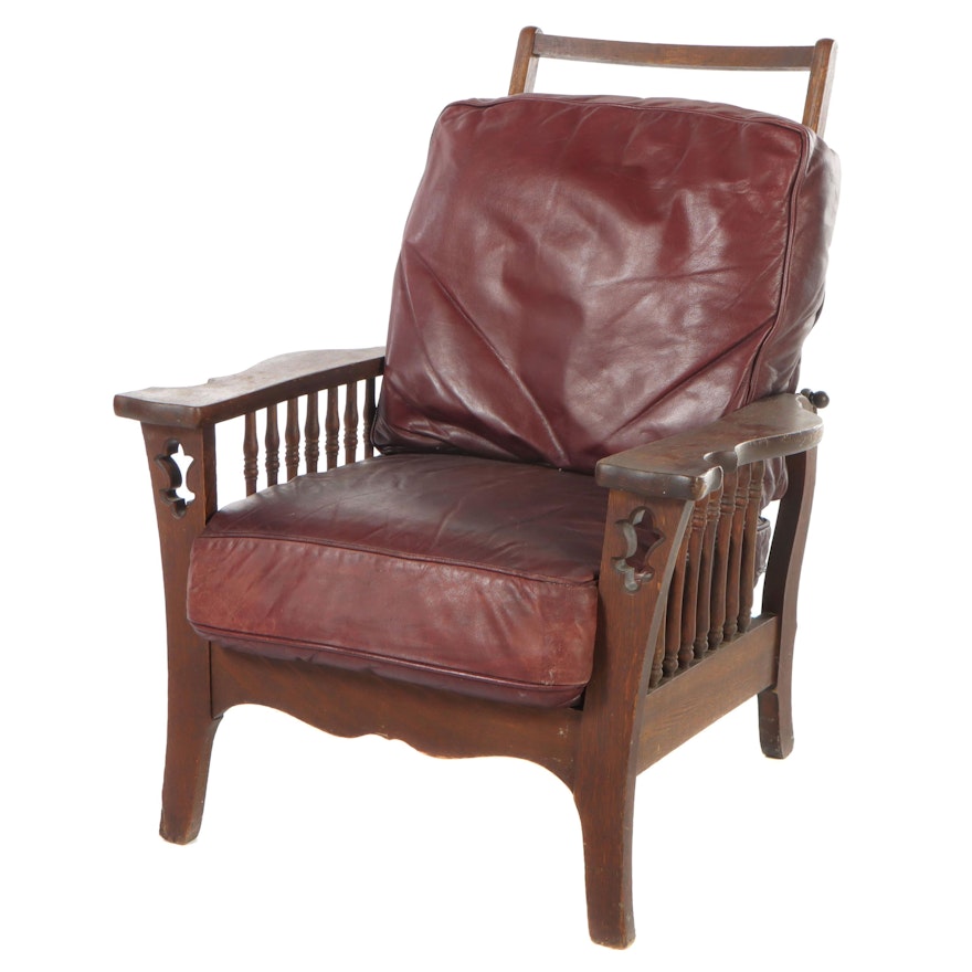 American Quartersawn Oak and Leather Morris Chair, Early 20th Century