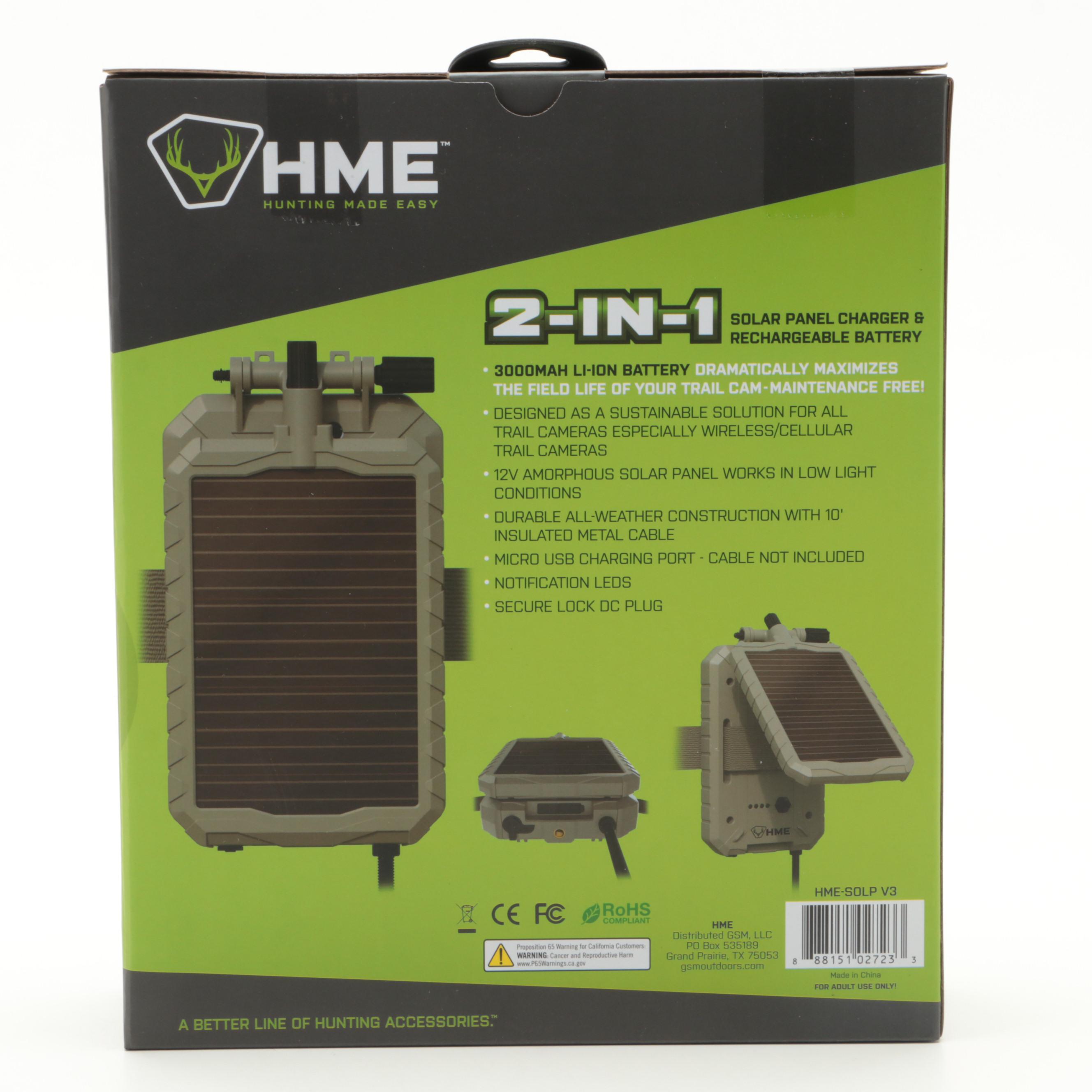 HME SolPack 2in1 Trail Camera Solar Battery Pack EBTH