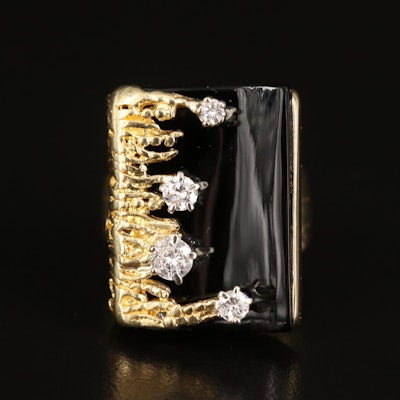 18K Black Onyx and Diamond Asymmetrical Ring