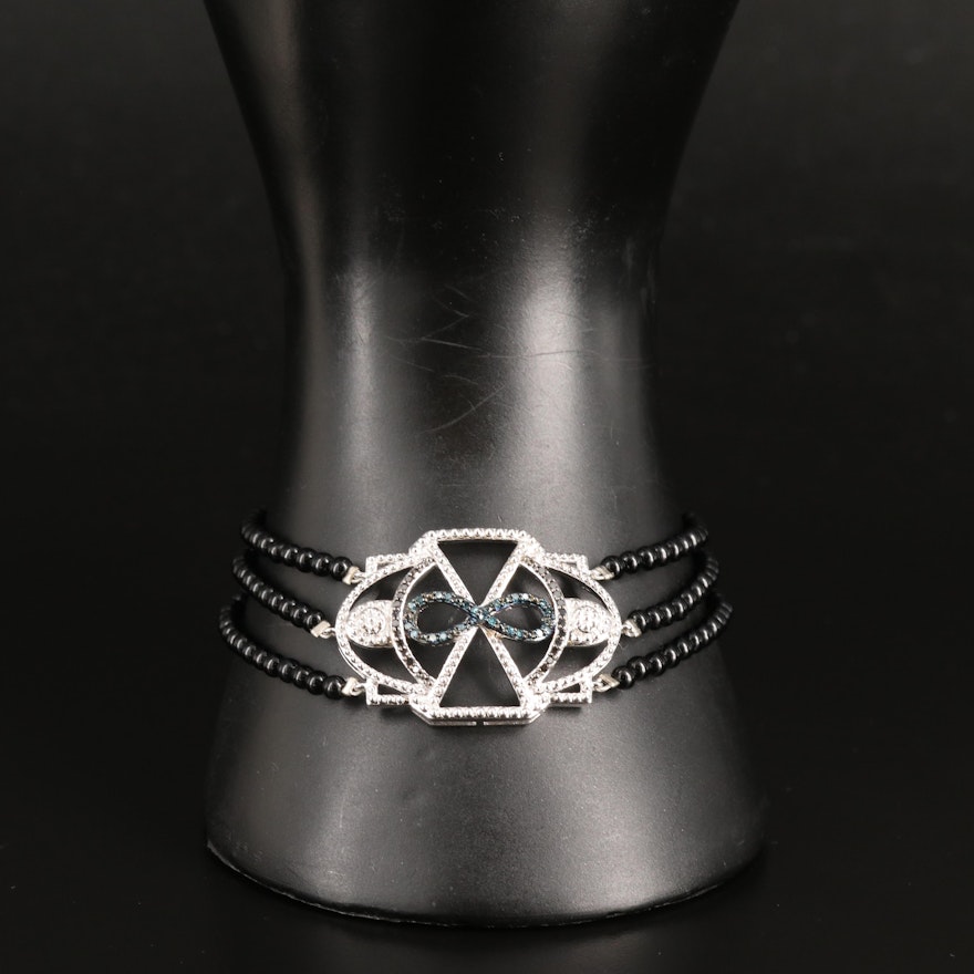 Sterling Diamond and Black Onyx Infinity Bracelet
