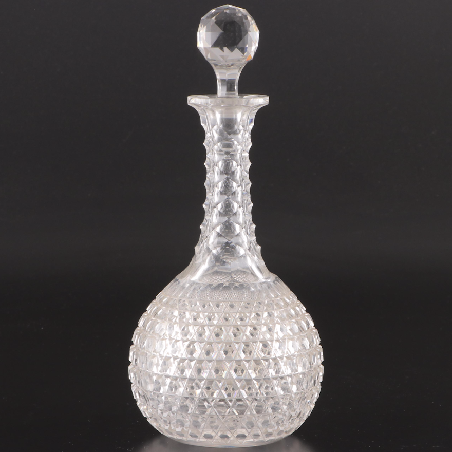 Brilliant Cut Glass Cane Pattern Claret Decanter with Stopper, Late 19th Century