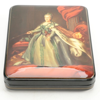 Russian Fedoskino "Catherine the Great" Lacquerware Box