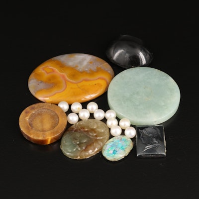 Loose Gemstones Including Jadeite, Agate and Tiger's Eye