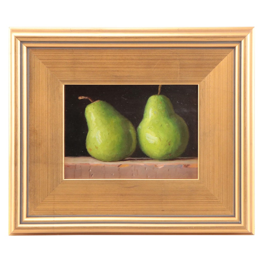 Youqing Wang Realist Still Life Oil Painting of Pears, 21st Century