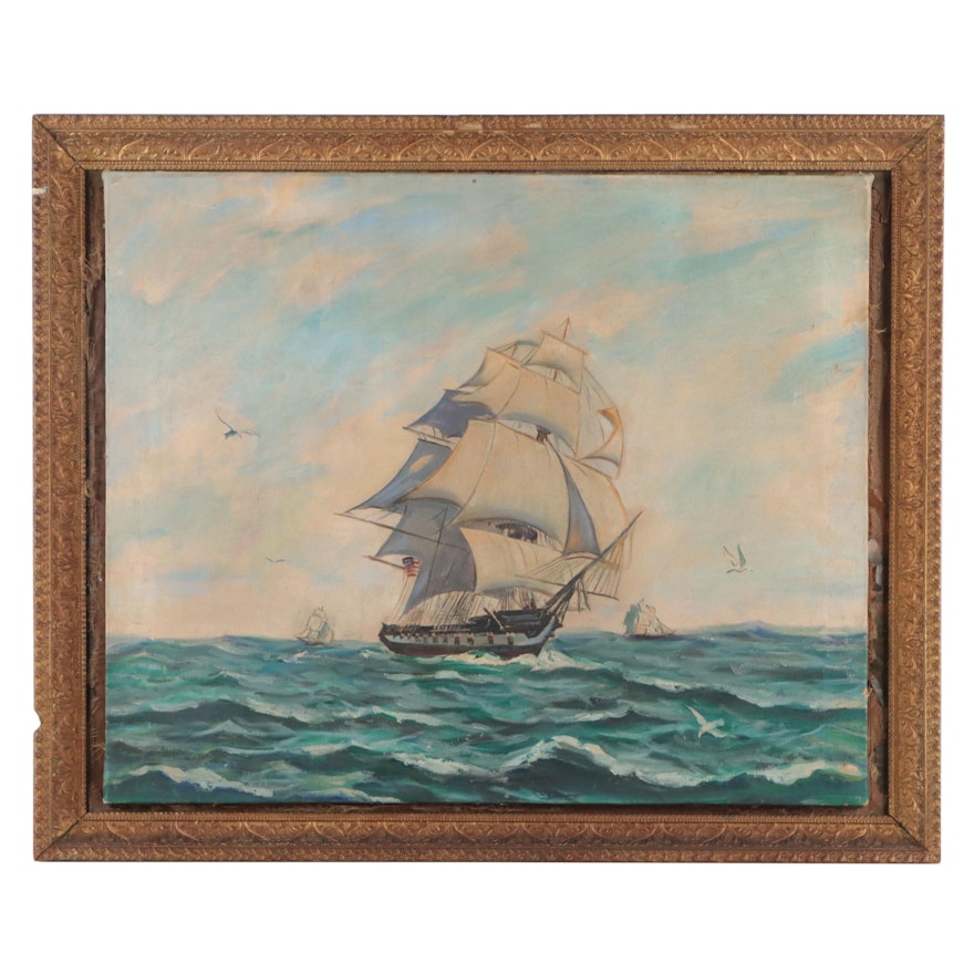 Nautical Oil Painting "Ship Preistley," Circa 1900