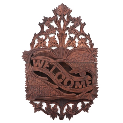 Victorian Carved and Pierced Walnut Wall Pocket, Late 19th/ Early 20th Century