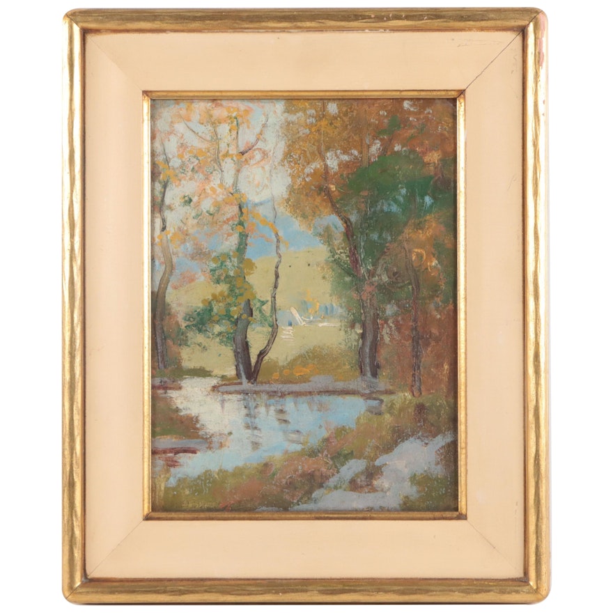 Glenn Swedlun Forest Landscape Oil Painting, Mid-20th Century