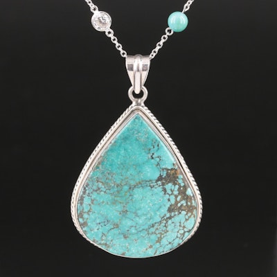 Sterling Turquoise and Cubic Zirconia Pendant Necklace