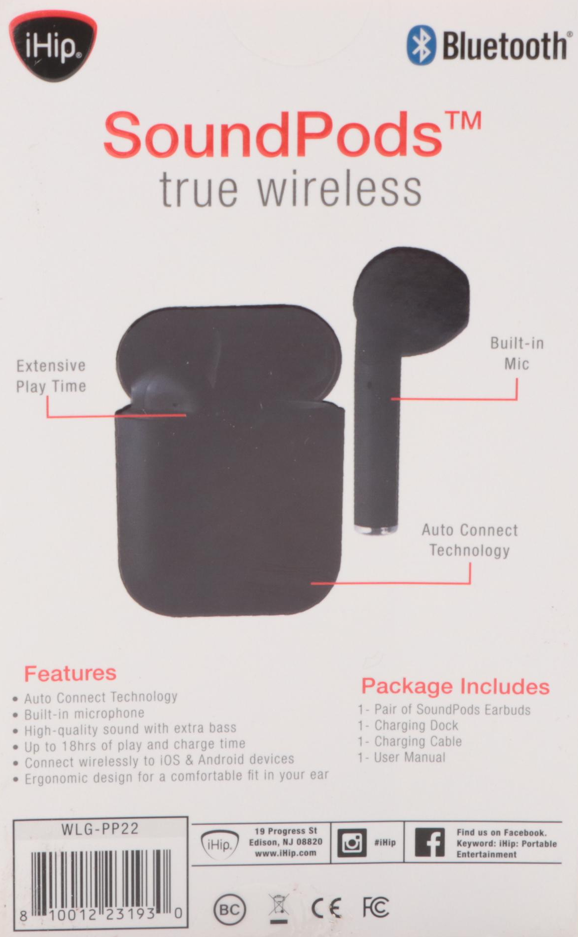 iHip SoundPods Black Bluetooth Earbuds, 2020 EBTH