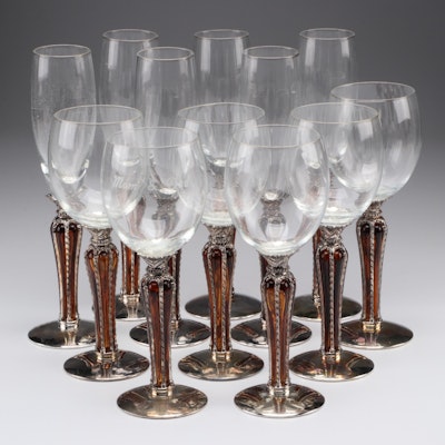 Gothic Style Metal Stem Wine Glasses and Champagne Fluets