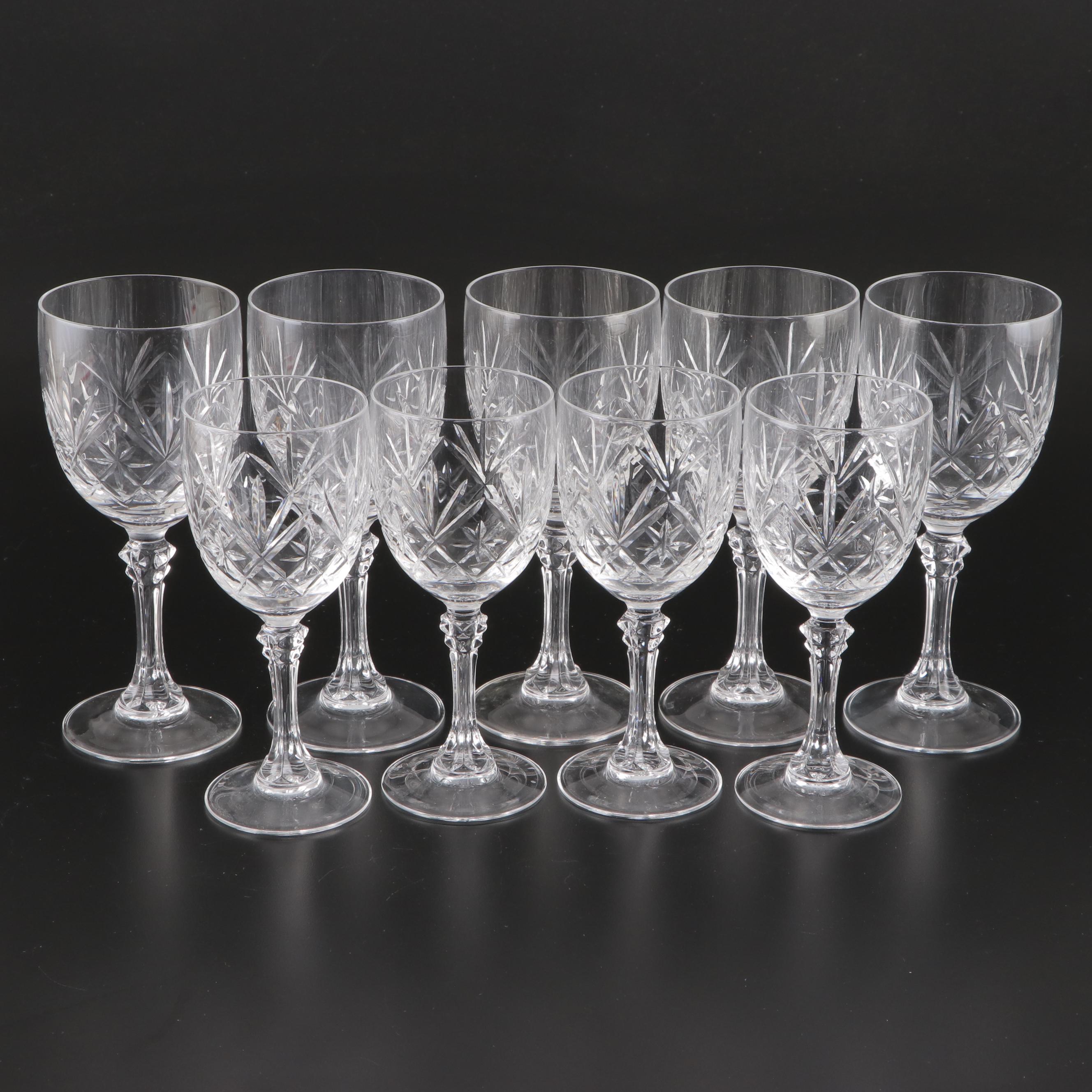 American Brilliant Style Pressed Glass Water Goblets and Wine Glasses