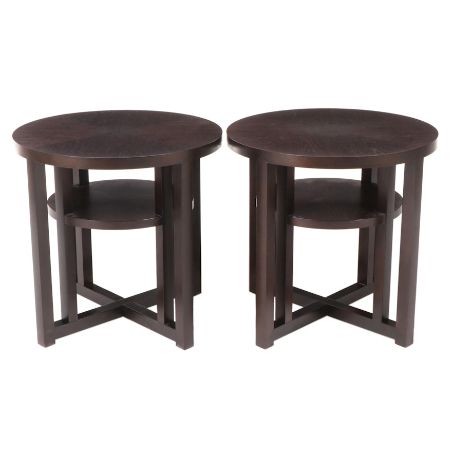 Pair of Bolier & Company Modernist Style Hardwood-Veneered Side Tables