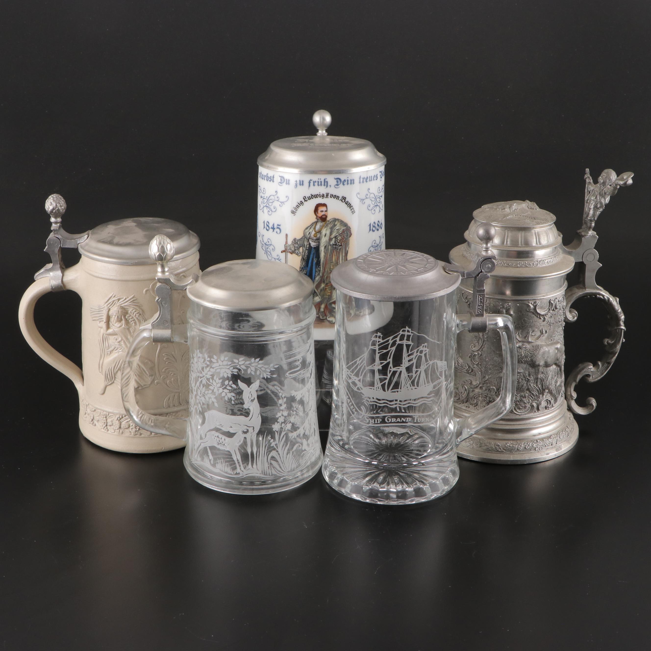 Dr. Merkle Atelier Porcelain with, Thewalt AltGrenzau and Other Steins