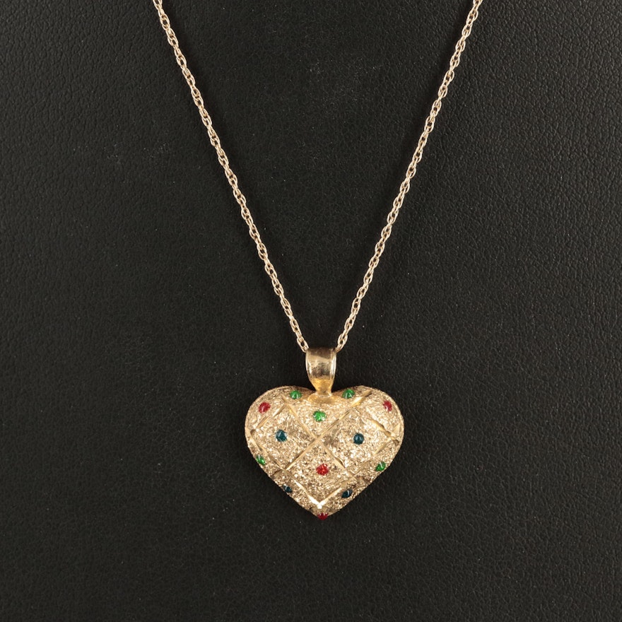 14K Enamel Heart Pendant Necklace