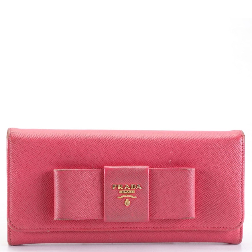 Prada Bow Flap Continental Wallet in Saffiano Leather with Card Case