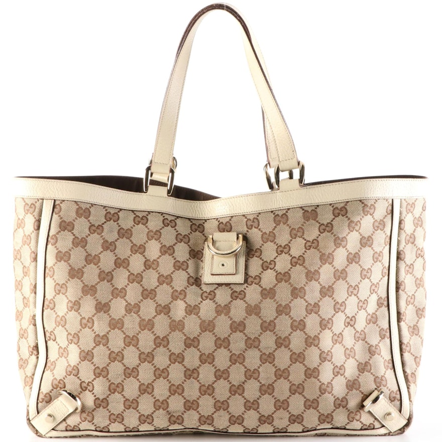 Gucci Abbey  D-Ring Tote in GG Canvas with Cinghiale Leather Trim