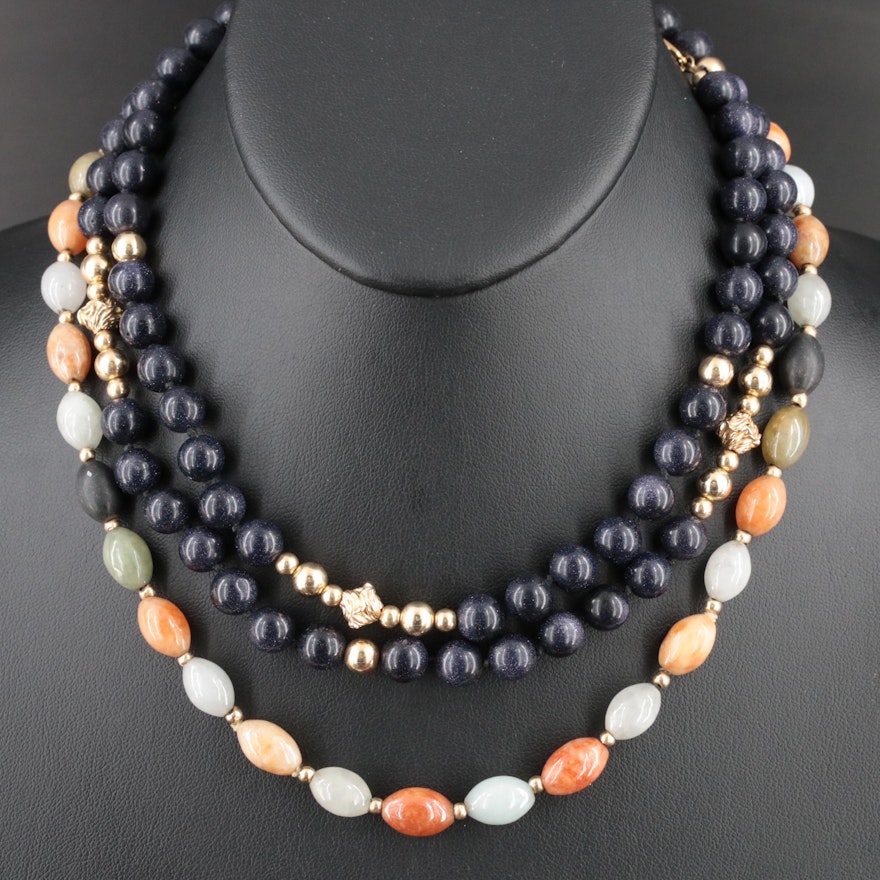 Jadeite, Black Onyx and Glass Beaded Necklaces