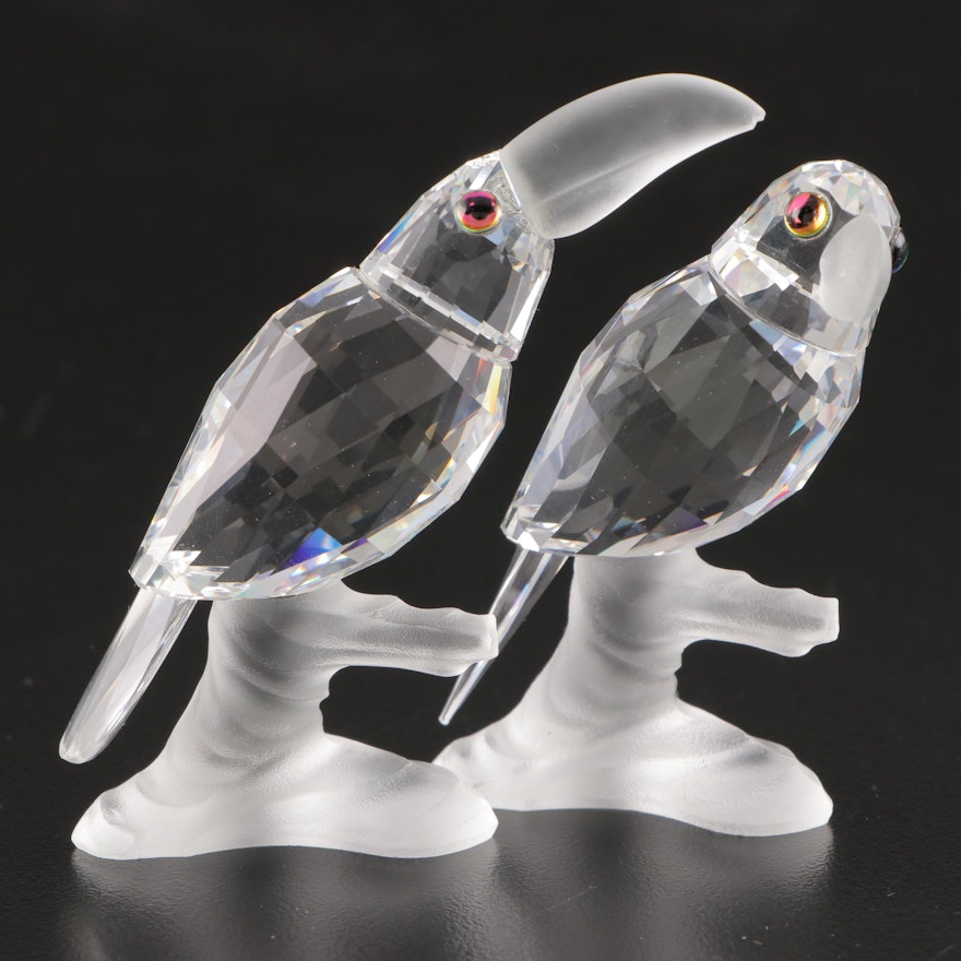 Swarovski Crystal Toucan and Parrot Figurines