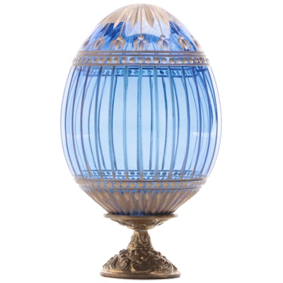 Faberge "0389" Blue and Gilt Glass Egg