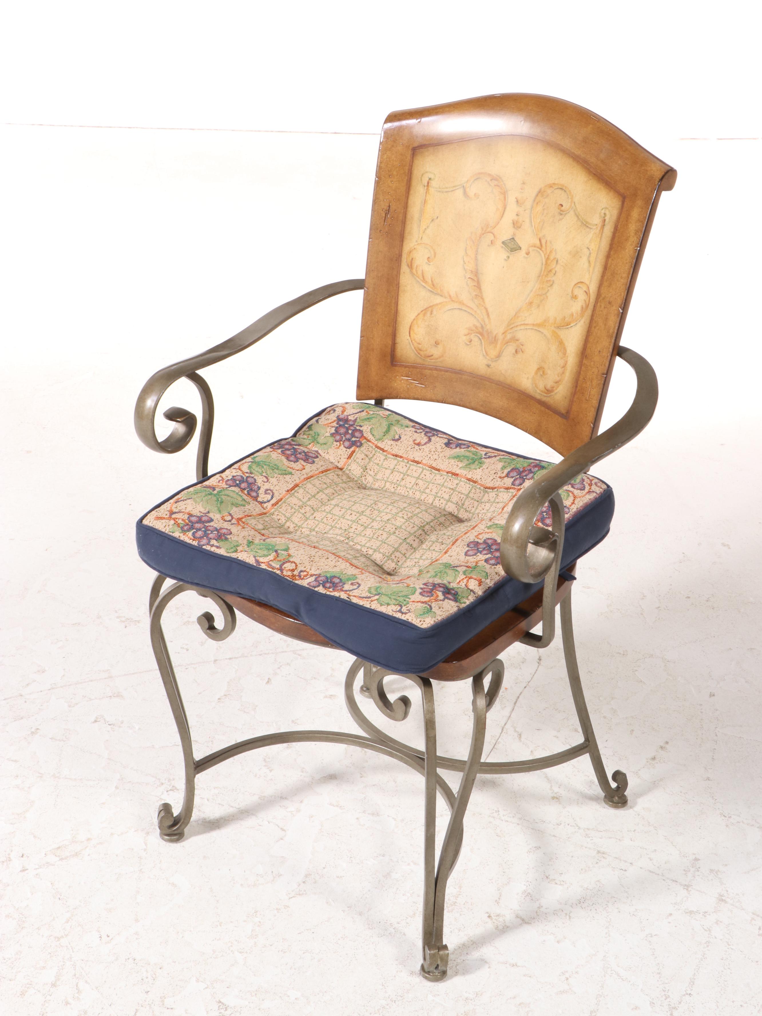 Four French Provincial Style PaintDecorated Wood and Iron Dining