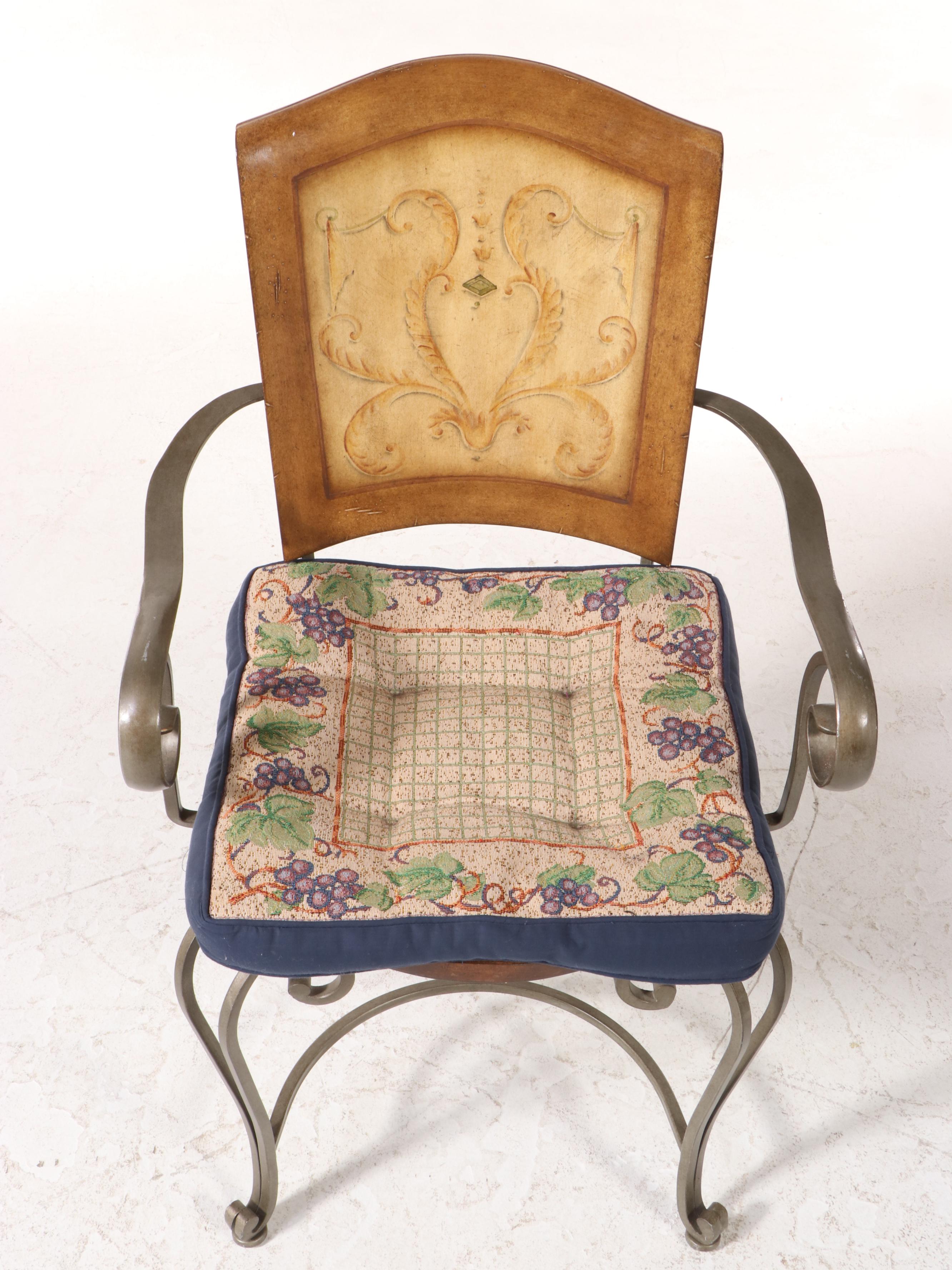 Four French Provincial Style PaintDecorated Wood and Iron Dining