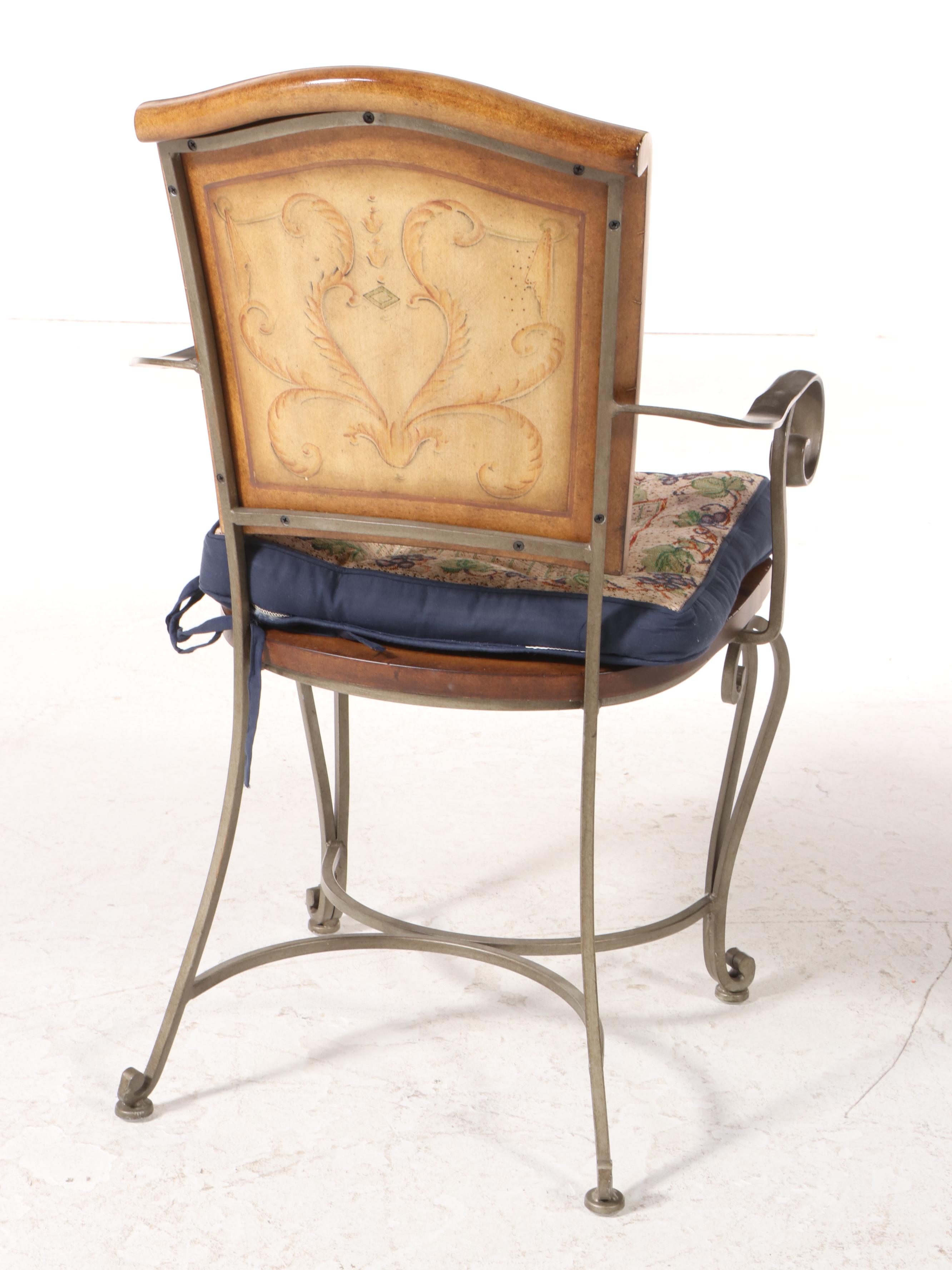 Four French Provincial Style PaintDecorated Wood and Iron Dining