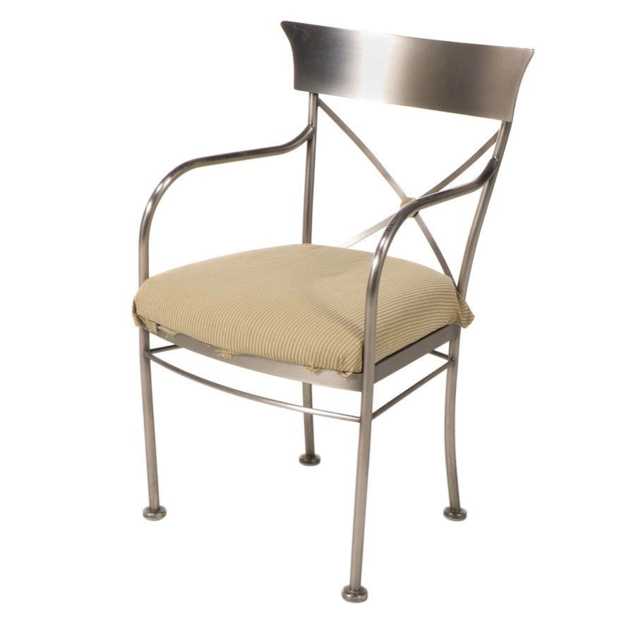 Empire Style Brushed and Brass-Patinated Metal Armchair